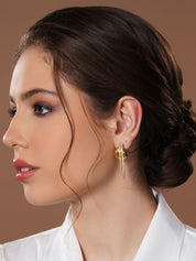 Gold Toned And White Contemporary Drop Earrings