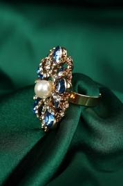 Flower Shaped Pearl & Diamond Stone Ring
