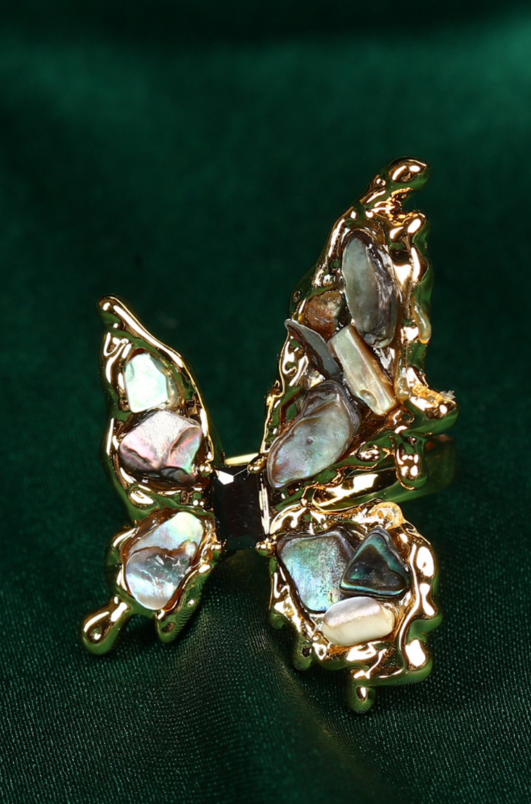 Sterling and Abalone Butterfly with Agate stone Finger Ring