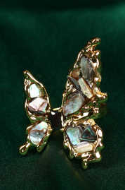 Sterling and Abalone Butterfly with Agate stone Finger Ring