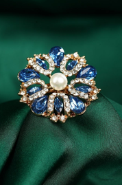 Flower Shaped Pearl & Diamond Stone Ring