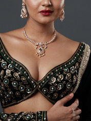 Rose Gold-Plated & White Cubic Zirconia Studded Handcrafted Pendant Necklace