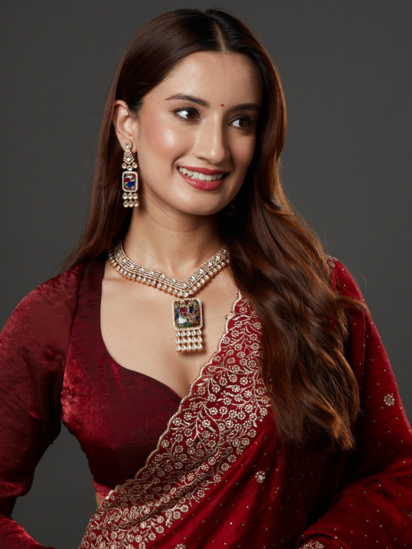 Gold-Plated AD Stone-Studded Necklace