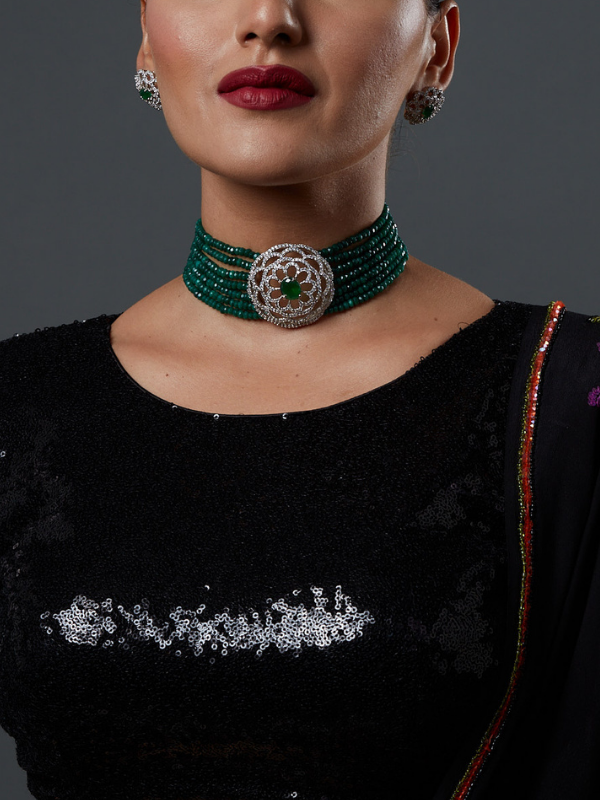 Large Diamond Center Piece with Beaded Choker