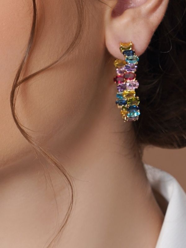 Big Colorful Hoop Crystals Earring