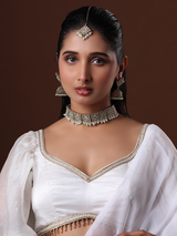 Fine Gold Plated Victorian Uncut Silver Foiled Moissanite Polki Choker Necklace