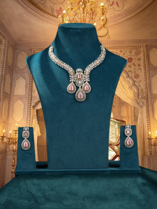 Gold Plated Pink Sapphire Stone Necklace