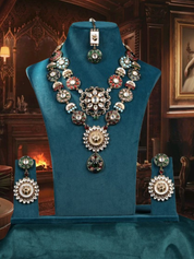 Gold Finish Kundan & Multi-Colored Stone Necklace with Maang Tika