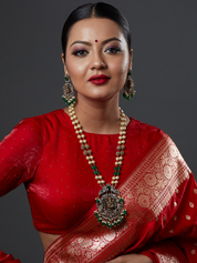 Elegant Two Layered Beaded Lakshmi Temple Polki Necklace