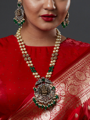 Elegant Two Layered Beaded Lakshmi Temple Polki Necklace