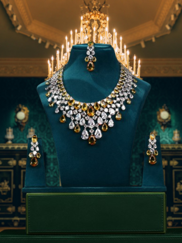 Large Diamond Necklace Set with Maang Tika