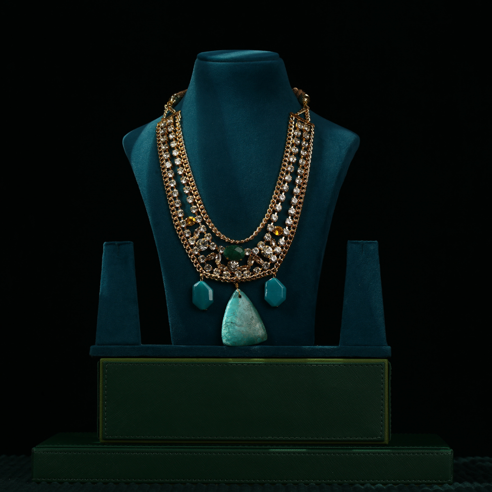 Long Diamond Necklace with Gemstone