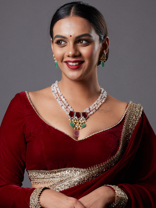 Red Polki & Bead Layered Necklace