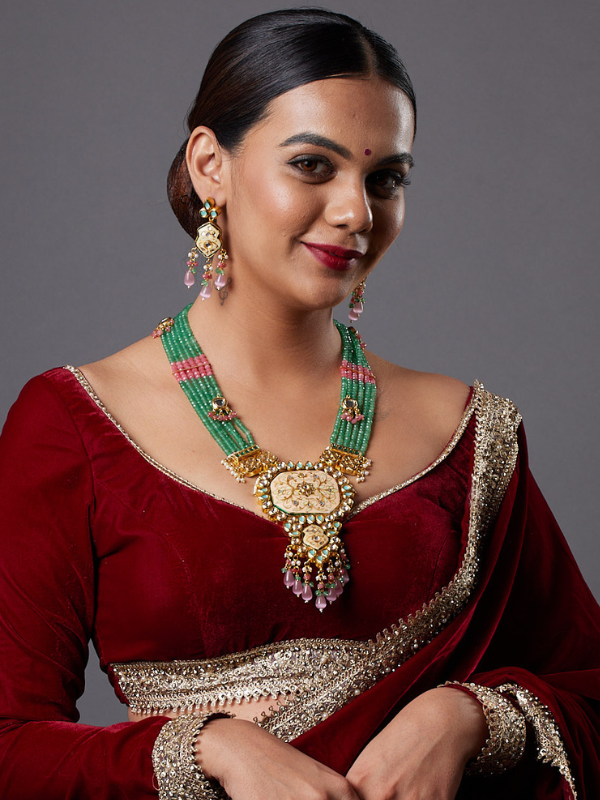 Jadau & Meenakari Work Bead Layered Necklace