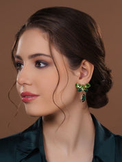 Green Teardrop Shaped Gold-Plated Studs Earrings