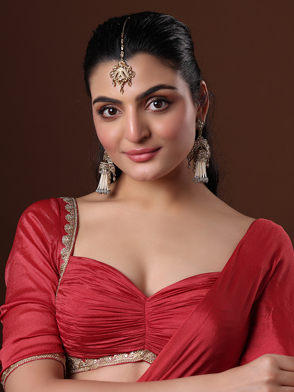 Kundan Gold Plated Pearl Jhumki Earring with Maang Tika