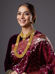 Gold Polish & Beaded Goddess Lakshmi Beautiful Long Temple Necklace