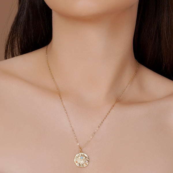 Gold Pendant with Evil Eye engraved Necklace