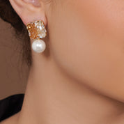 Designer Crystal Stud with Drop Pearl Earring