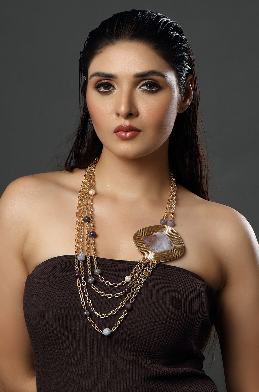 The Gilded Square Cascade Necklace