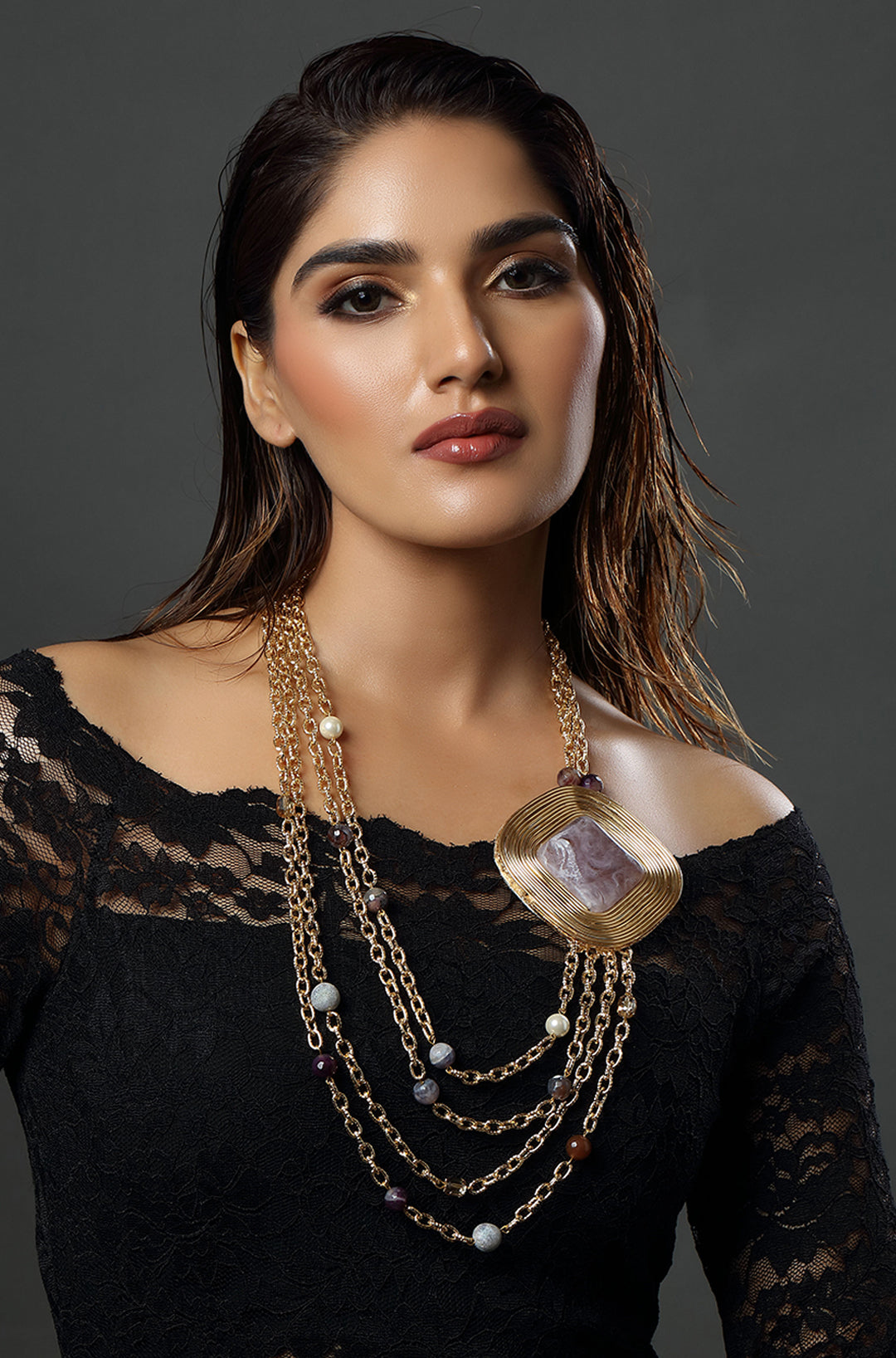 The Gilded Square Cascade Necklace