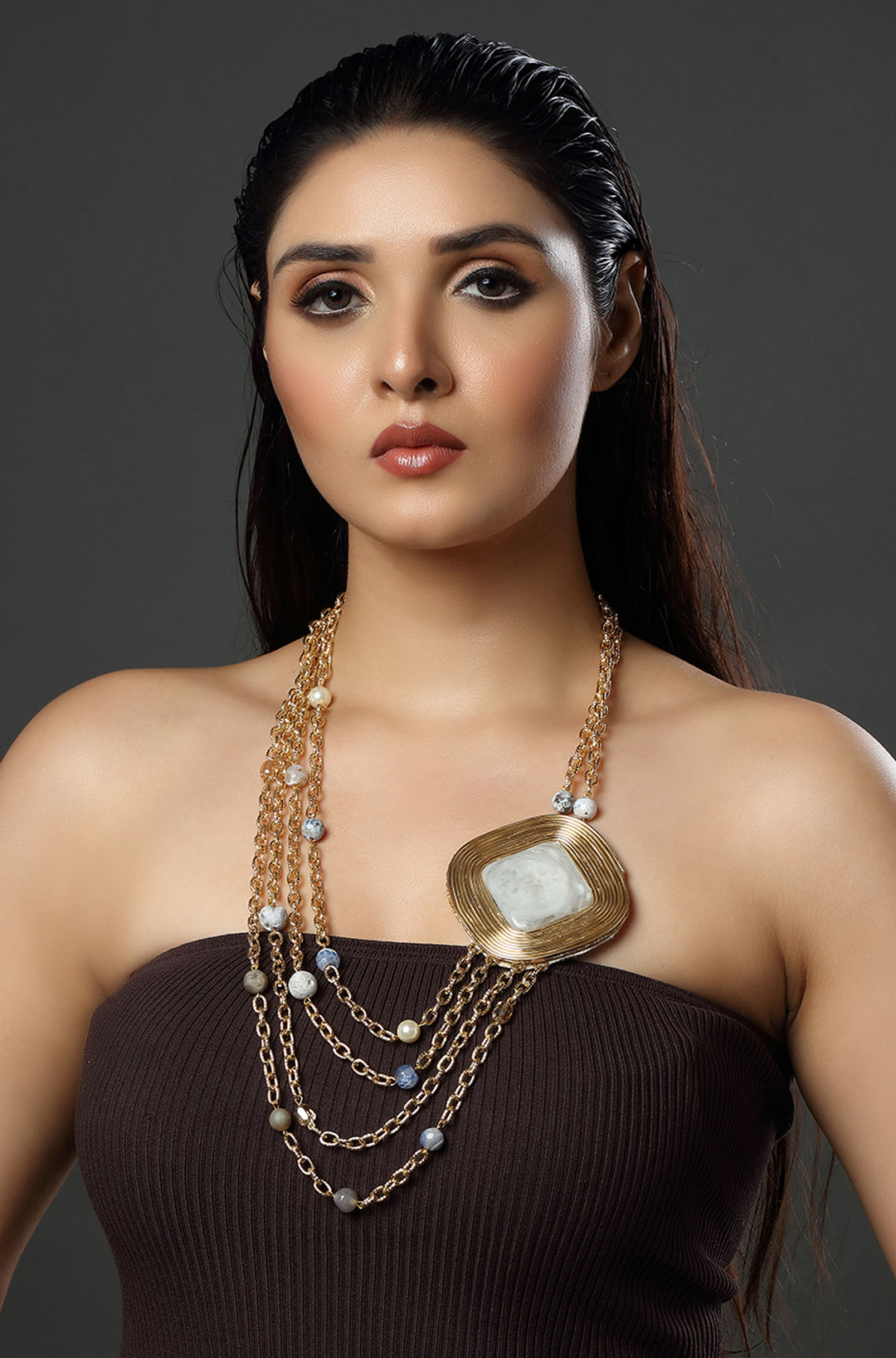 The Gilded Square Cascade Necklace