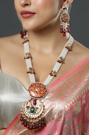 Orange Meenakari with Pearl Strings Kundan Necklace