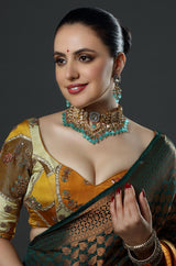 Peach Meenakari with Blue Drops Kundan Bridal Necklace