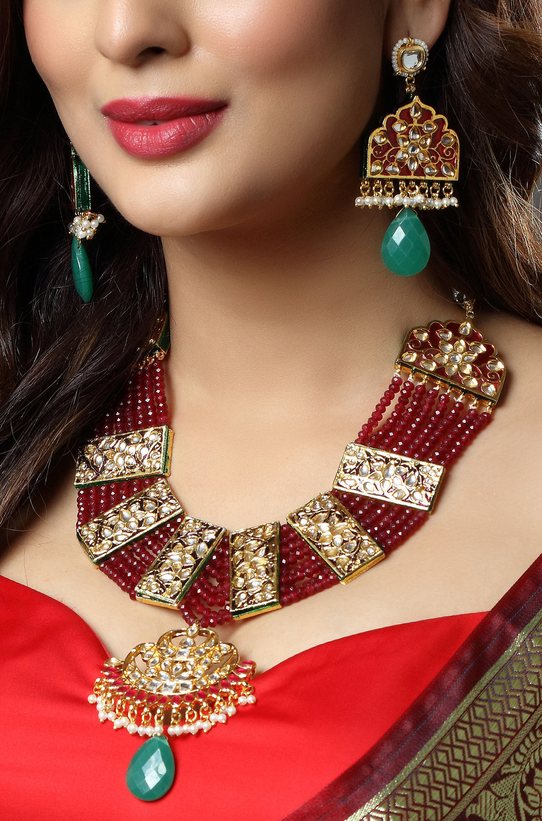 Crimson Grandeur Emerald Drop Nekclace