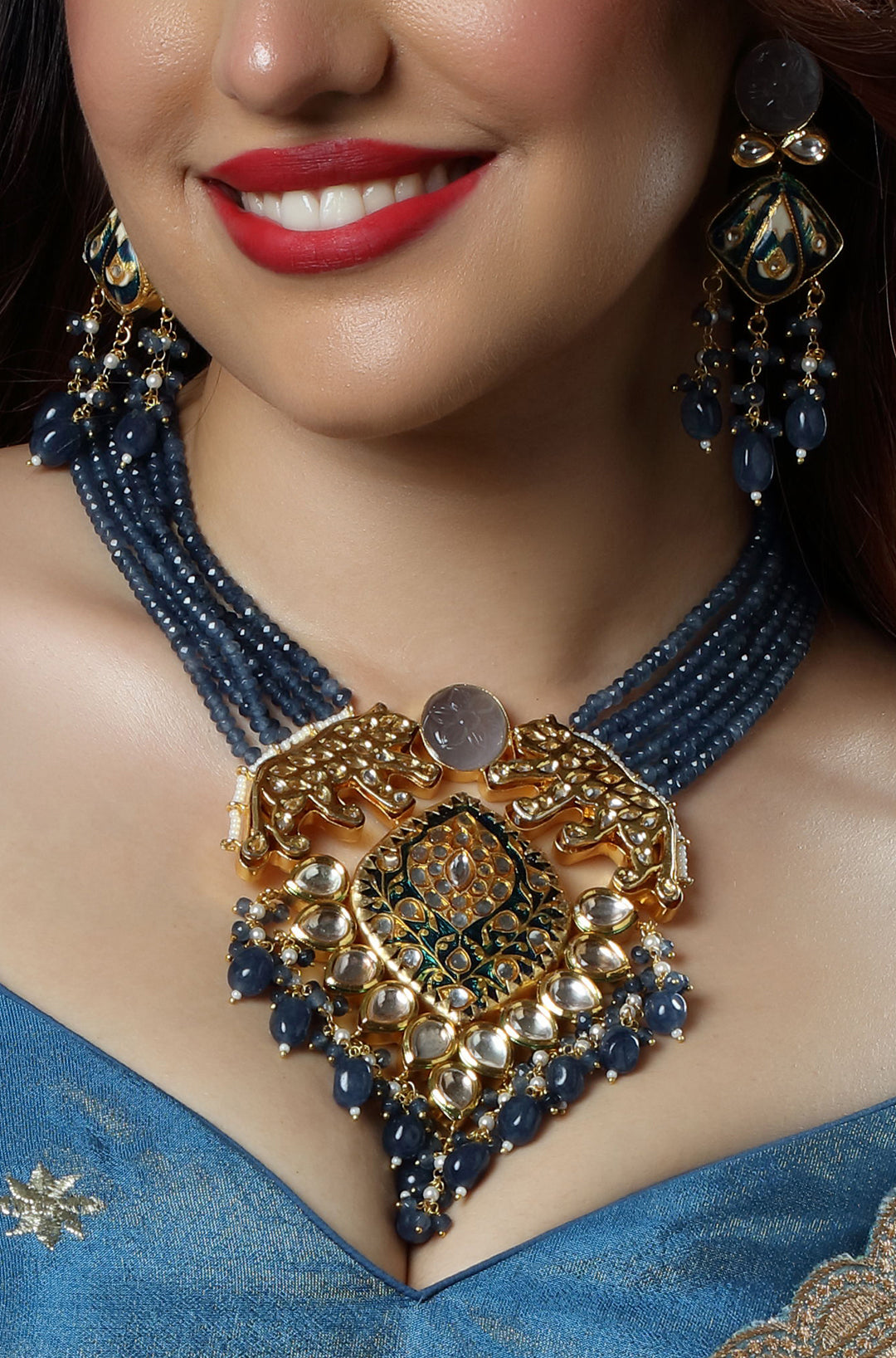 Mystic Sapphire Animalia Kundan Jadau Necklace