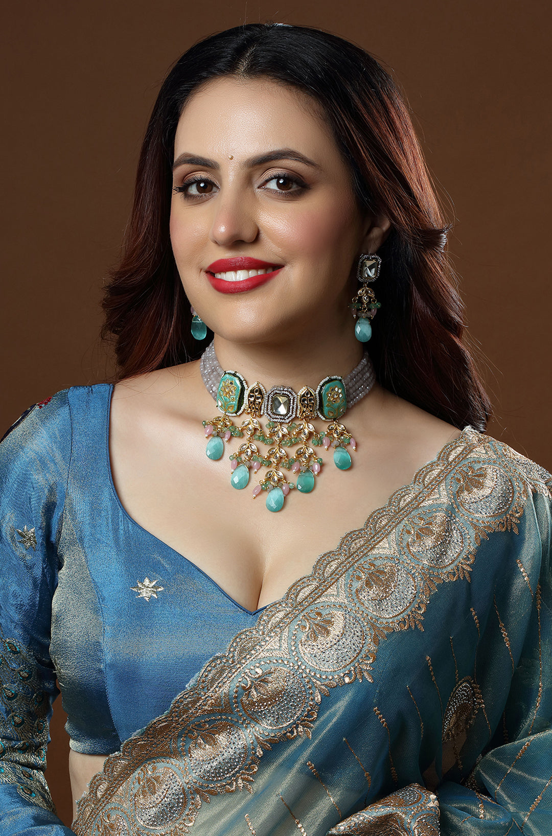 The Aqua Blossom Kundan Choker Necklace