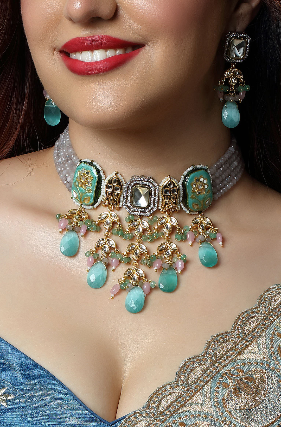 The Aqua Blossom Kundan Choker Necklace