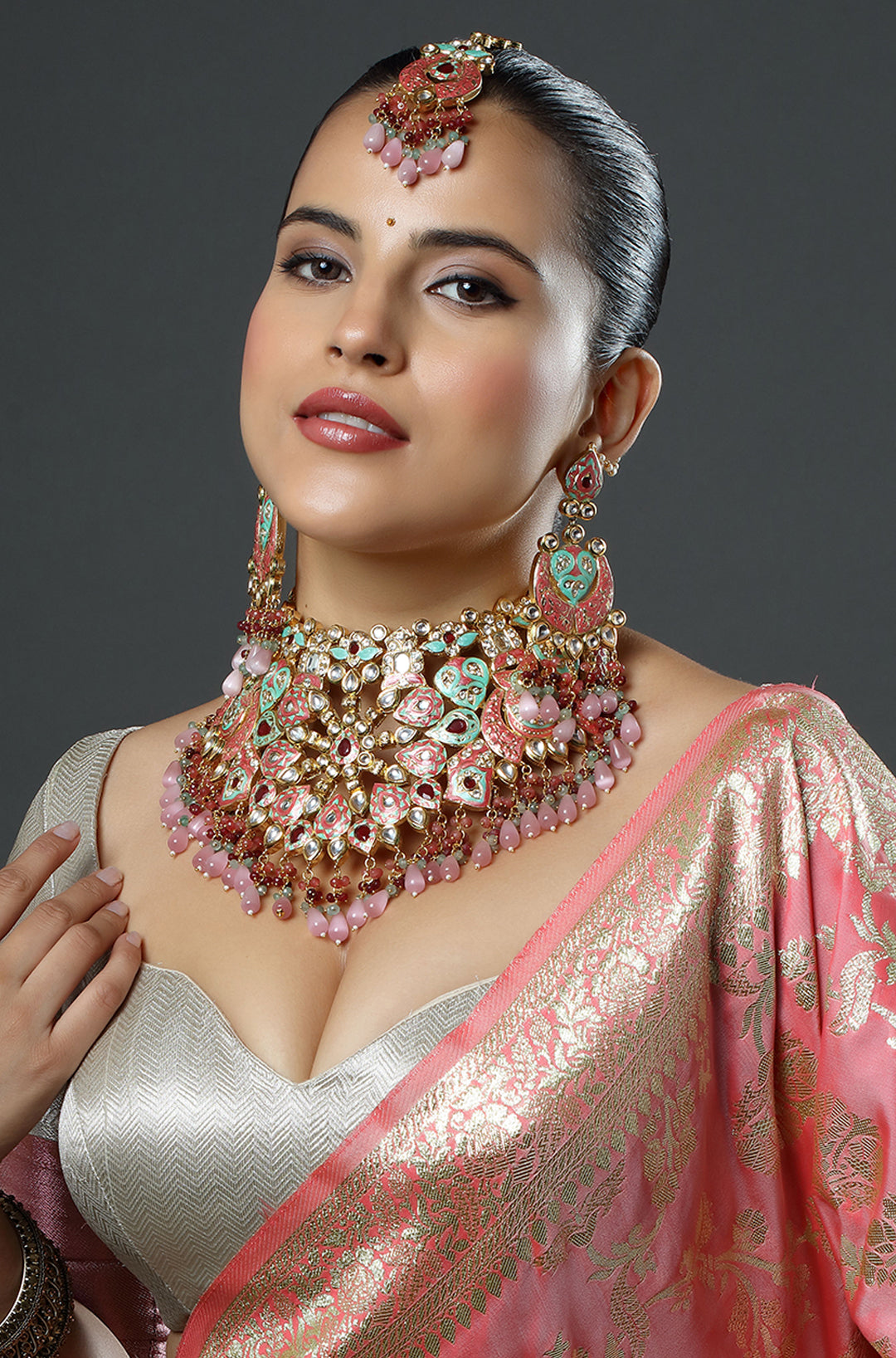 The Gulabi Gardens Bridal Ensemble Necklace