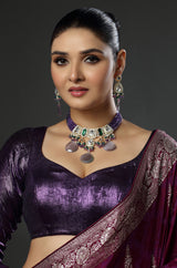 Purple Stone & Purple Beads Drop Kundan Bridal Choker Necklace