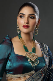 Golden Grove Green Beaded Meenakari Long Kundan Necklace