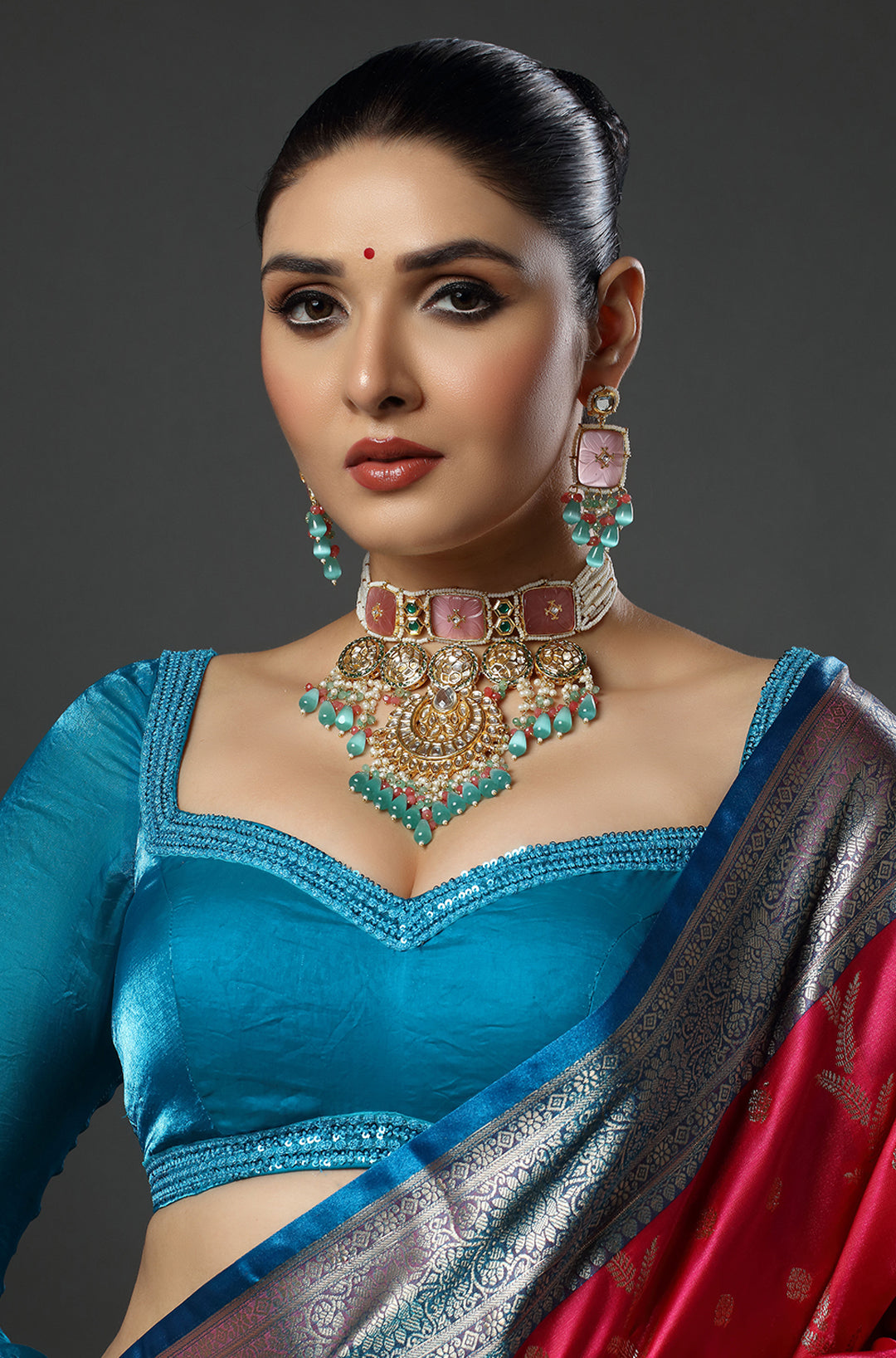 The Strawberry Mint Kundan Statement Choker Necklace