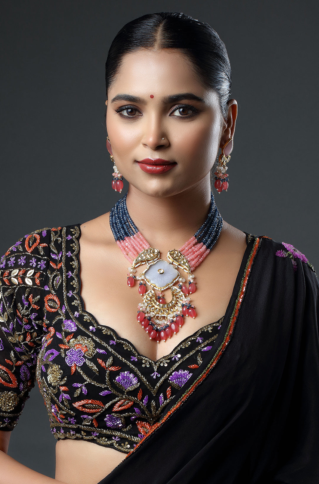Heritage Blend Gulabi Neel Kundan Bead Necklace