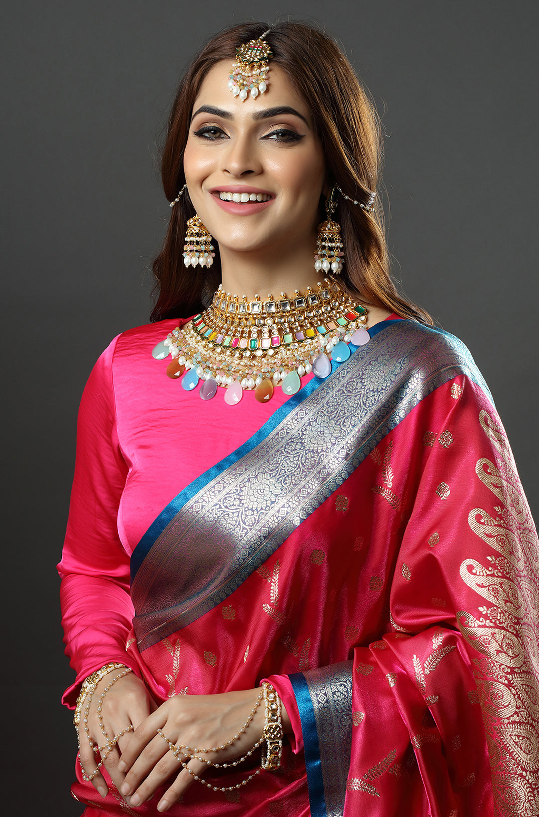 Pastel Rainbow Jadau Ensemble Choker Necklace