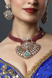 Ruby Radiance Kundan Statement Choker Set with Emerald Accent