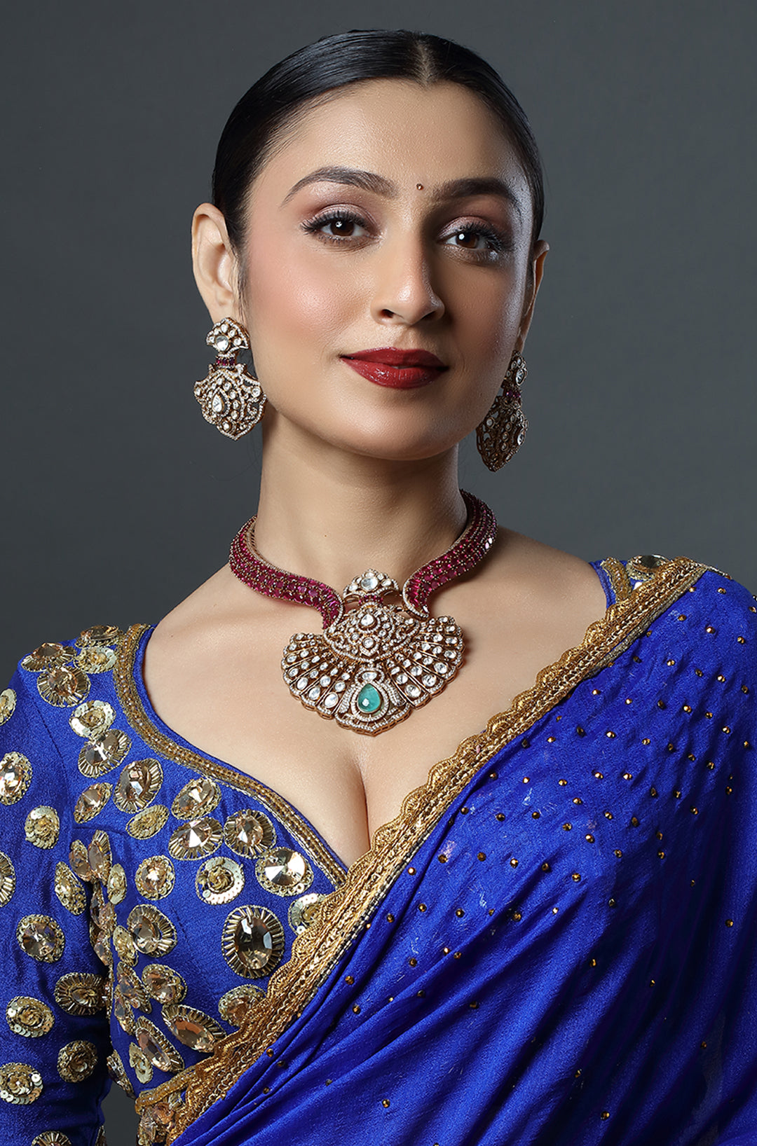 Ruby Radiance Kundan Statement Choker Set with Emerald Accent