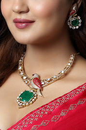 Emerald Majesty Bird Motif Kundan Necklace Set