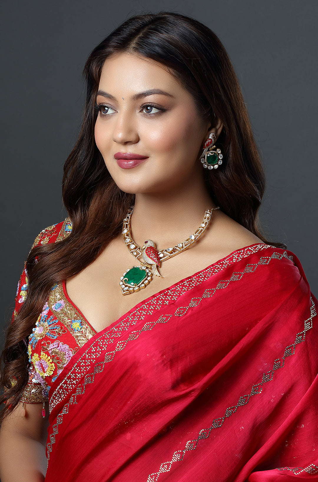 Emerald Majesty Bird Motif Kundan Necklace Set