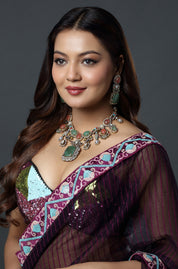 Pastel Polki & Emerald Charm Statement Necklace Set