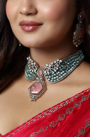 Pastel Mint & Blush Polki Collar Choker Set
