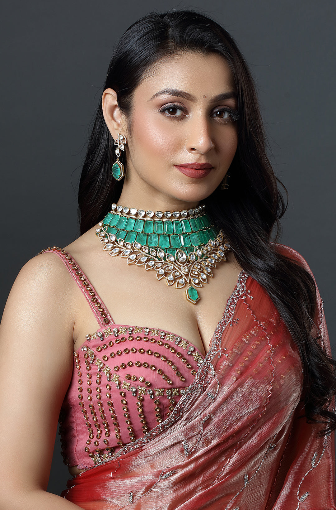 Emerald Cascade Polki Statement Choker Set