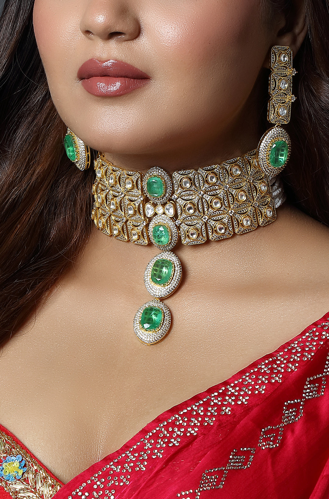 Emerald Royale Polki Floral Choker Set