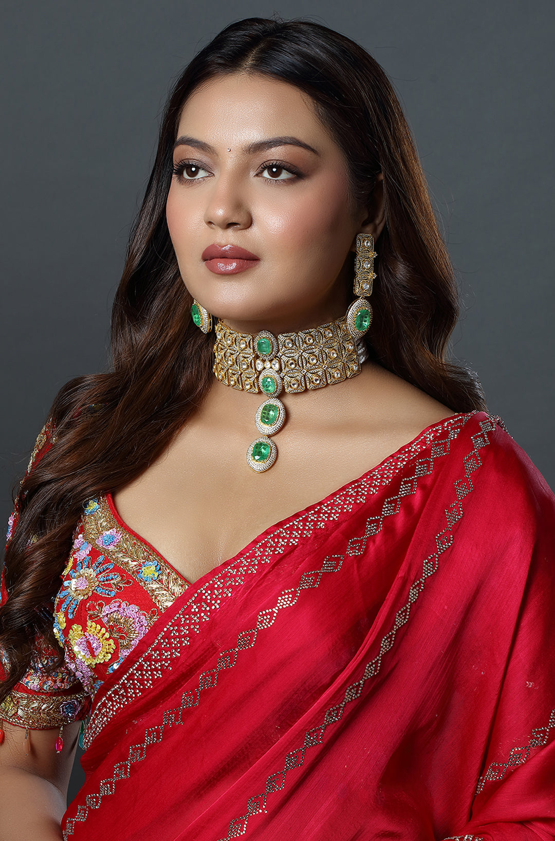 Emerald Royale Polki Floral Choker Set