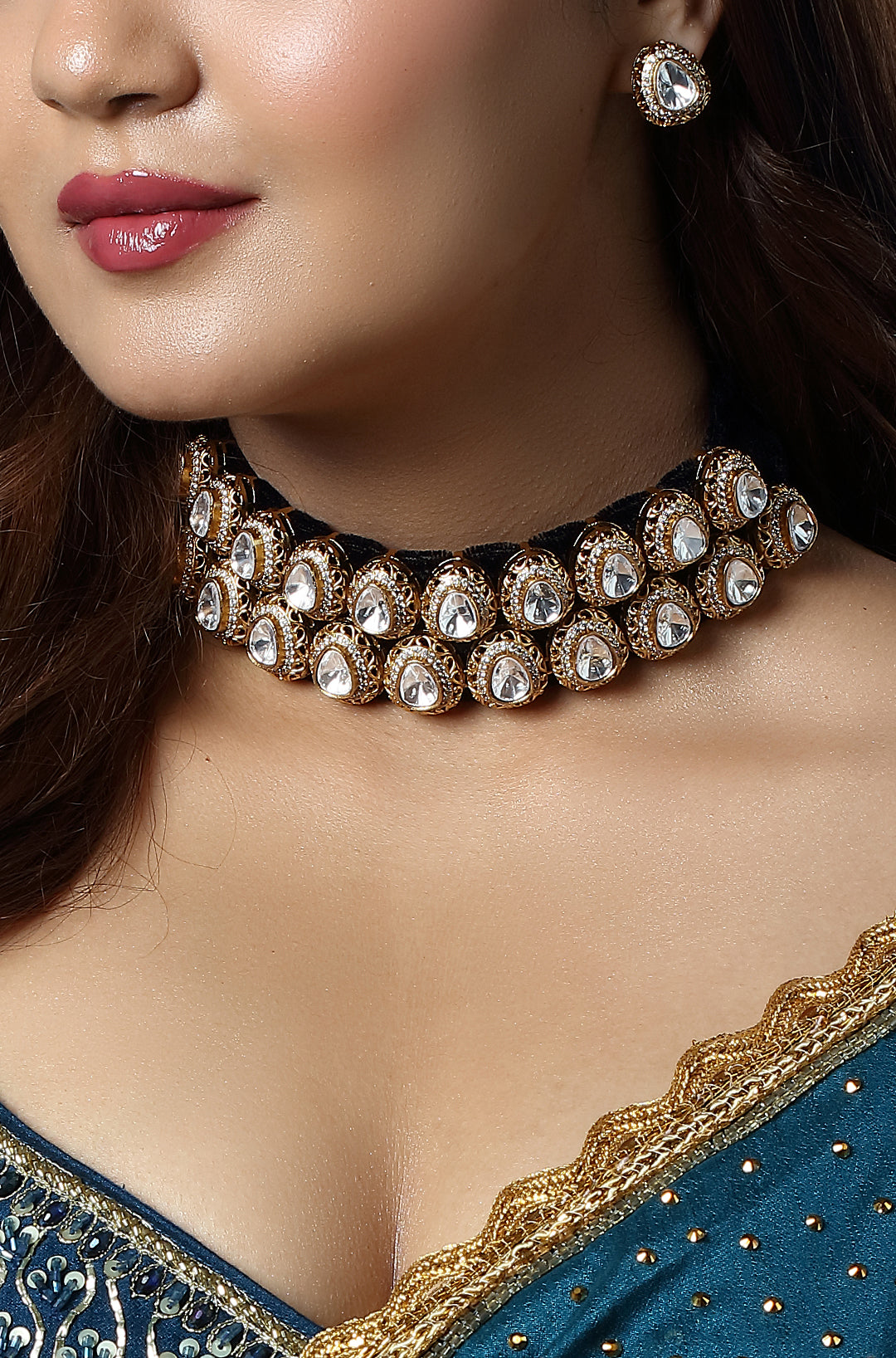 Midnight Polki Classic Velvet Choker Set