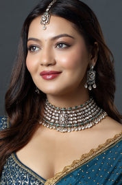 Emerald Royale Polki Bridal Choker Set with Maang Tikka