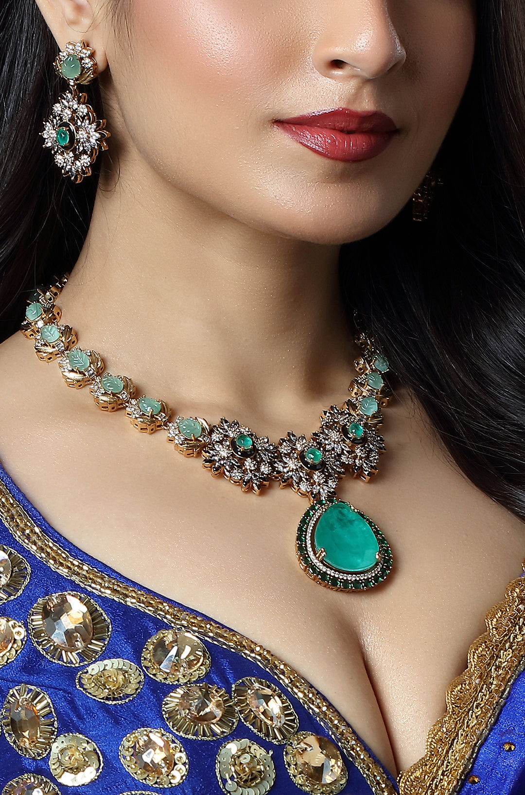 Emerald Flora Luxe Statement Necklace Set